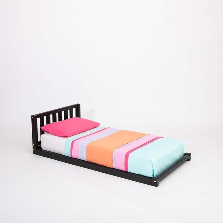 Sweet Home From Wood Tweepersoons Houten Vloerbed Met Hoofdeinde Zwart