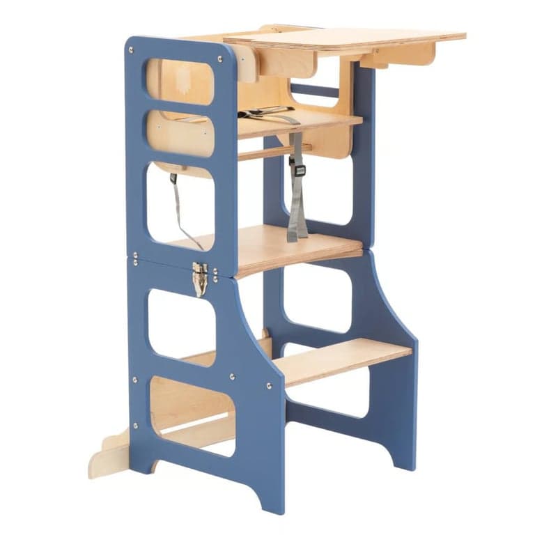 Duck Woodworks 2-in-1 Convertible Toddler Tower and High Chair Gray