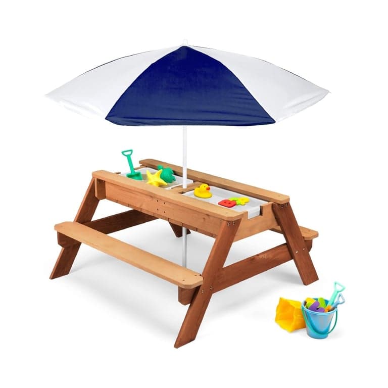 Best Choice Products Kids 3-in-1 Zand & Water Activiteitentafel met Paraplu Marine