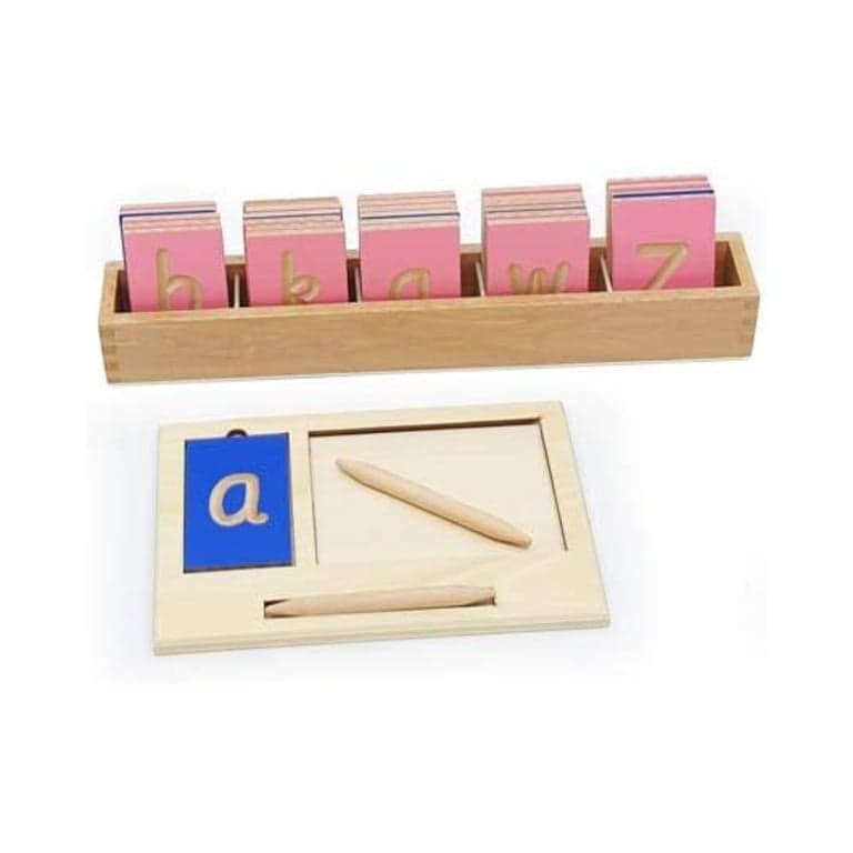 Amazing Child Montessori Mini Gegroefde Lettertegels Onderste Sassoon Doosje met Dienblad en Stylus