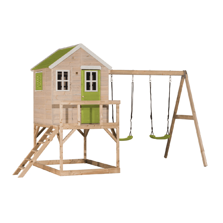 Wendi Toys Mijn Lodge-serie schommelset met platform en dubbele schommel limoengroen