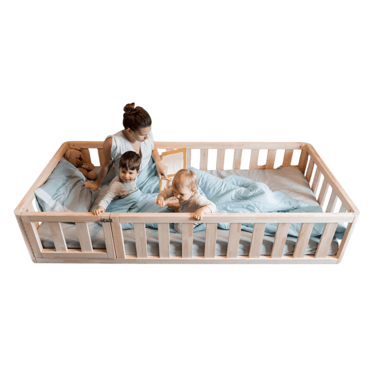 MandreleKids Vloerbed Naturel met Vierkante Buitenhoeken en Deur Eenpersoons 190 x 90