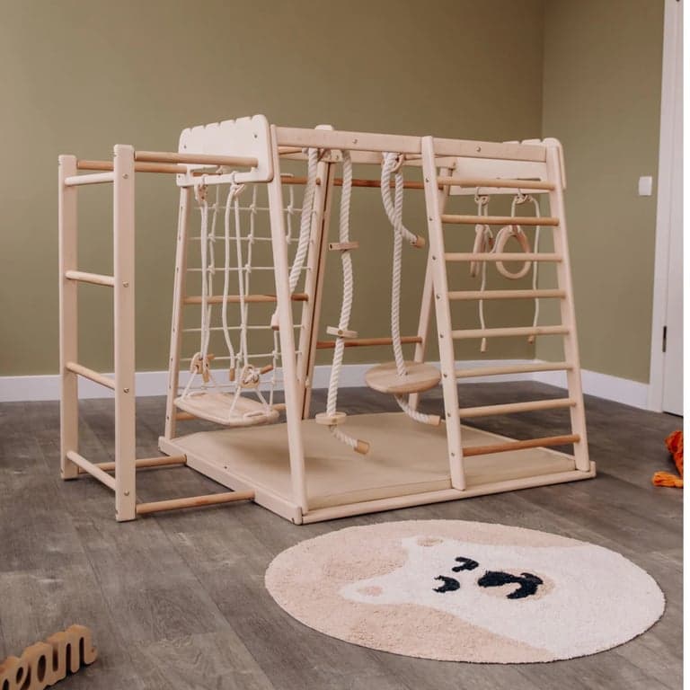 Wood and Hearts Indoor Jungle Gym met Trapeze, Ladder, Mat en 4 Touwtoegangen