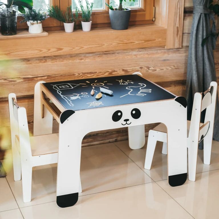 Wild Kids Activiteiten Tafel Met Tweezijdig Tafelblad en Stoelen Panda Wit