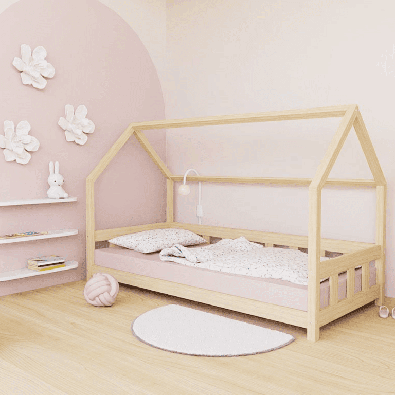 Benlemi Huisbed Plotty met Zijpaneel en Open Ingang Ongelakt 90x190 CM