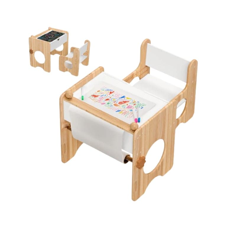 Woodtoe Peuter Tafel en Stoel Set met Opbergers & Krijtbord