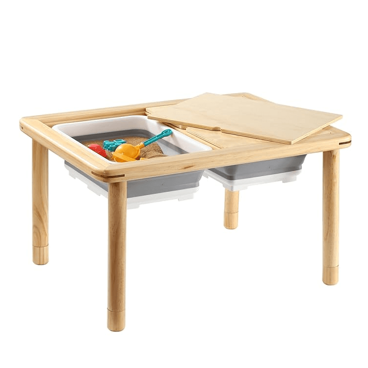 Funlio Houten Sensorische Tafel met Houten Poot met 3 Hoogteniveaus Natuurlijk