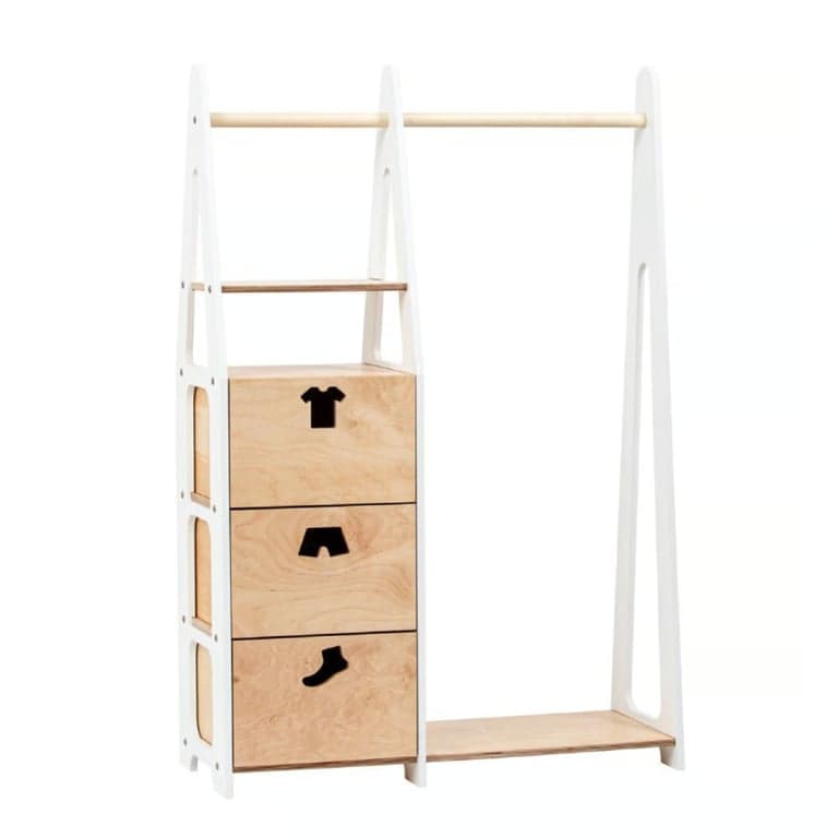 Duck Woodworks Kledingrek met Kledingvakken en Lades Wit