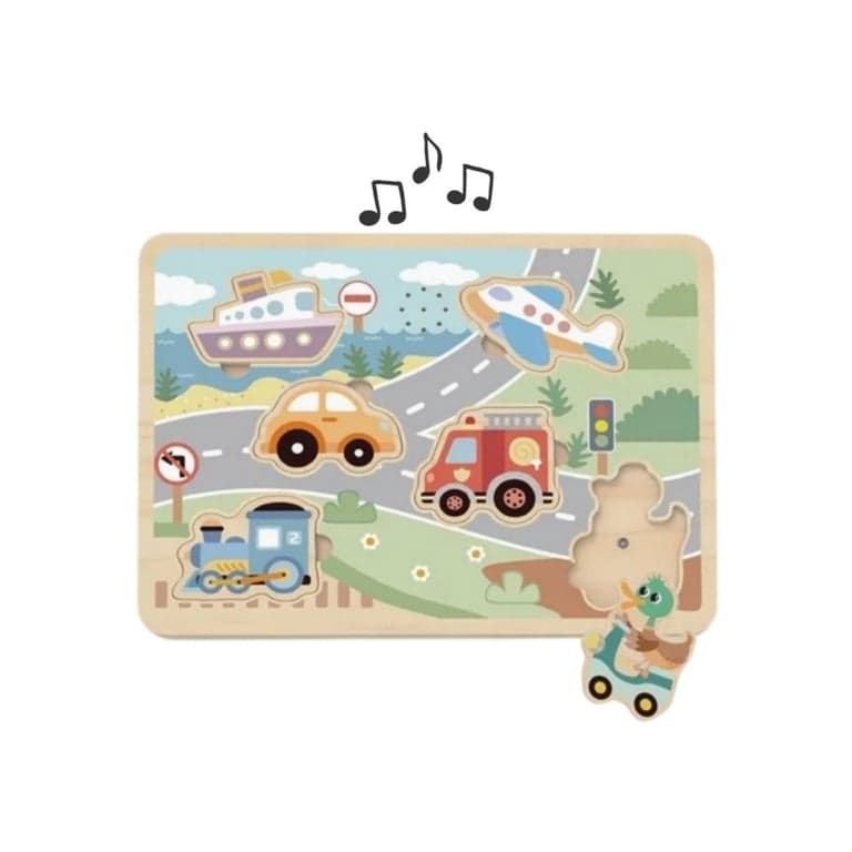 Tooky Toy Vormpuzzel met geluid - Voertuigen
