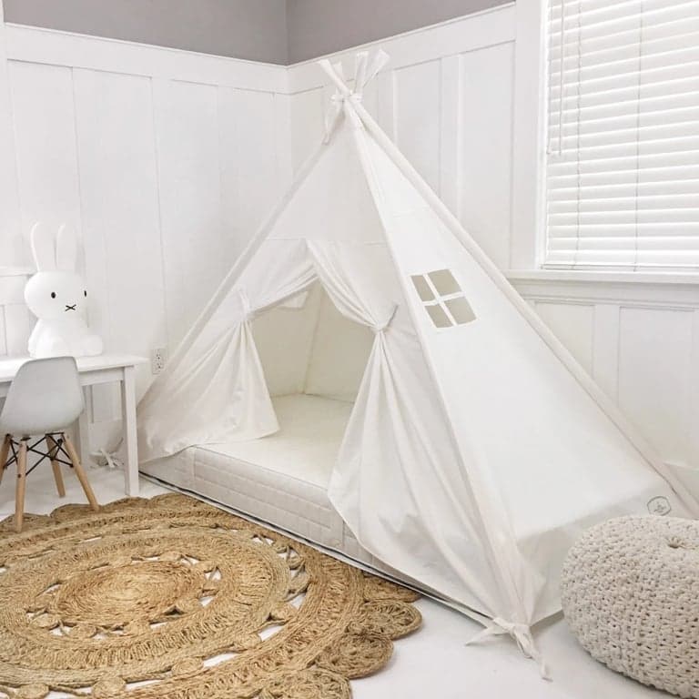 Binnenlandse Objecten Speeltent Overkapping Eenpersoons Vloerbed in Creme Canvas Met Deuren