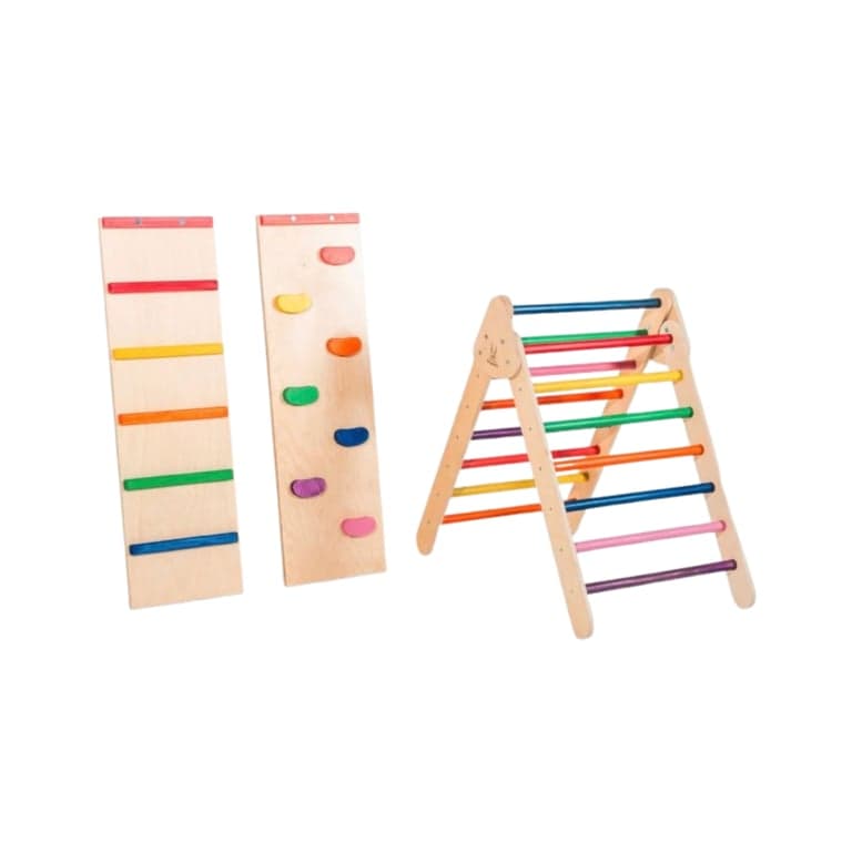 Bunny Hopkins Pikler Driehoek Speeltuin Regenboog Origineel Met Ladder en Klimmuur