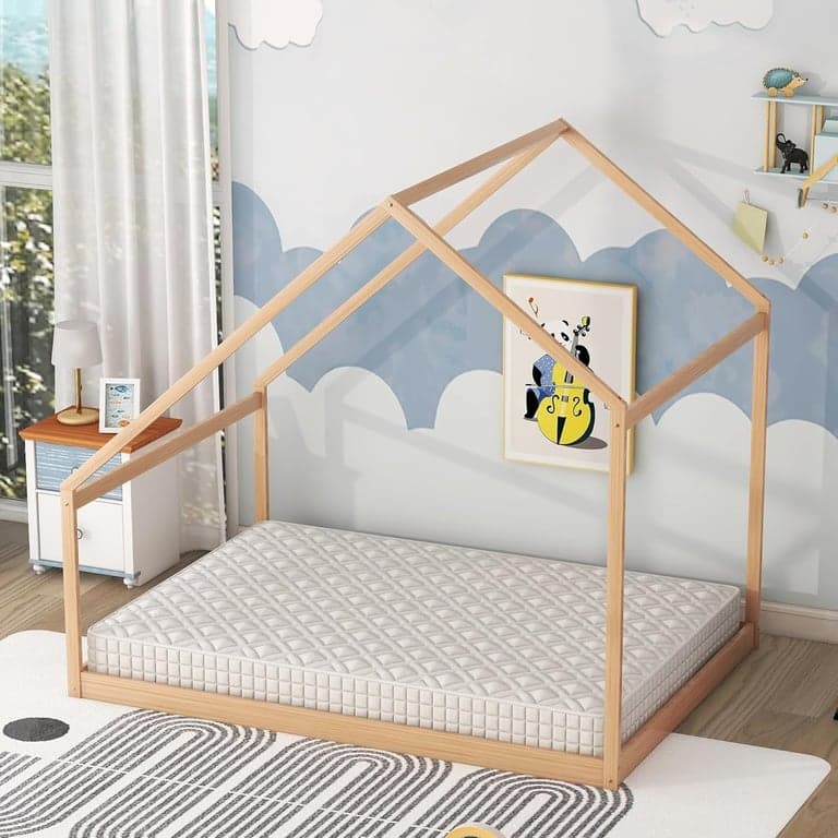 Merax Tweepersoons Bedframe met Dak Naturel