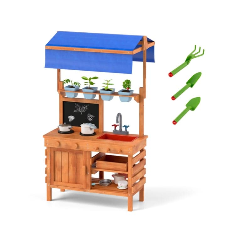 Costway Pretend Speelkeuken met In Hoogte Verstelbare Overkapping