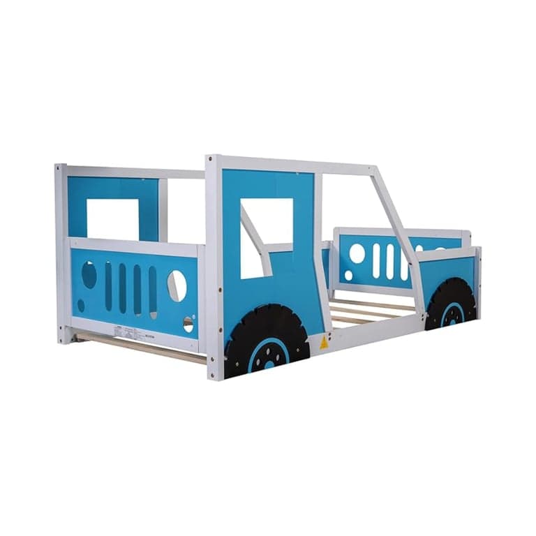 Harper & Bright Designs Autovormig Platformbed met Wielen Twin Blauw