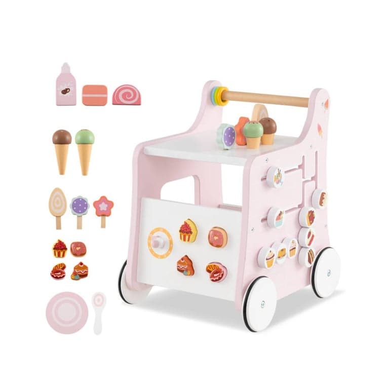 Costway 2-in-1-Babywalker met Opbergruimte en Ijsjes Roze