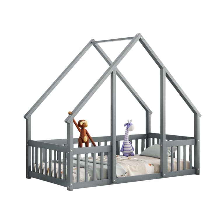 Bellemave Tweepersoons Vloerbed met Hekwerk-Grijs