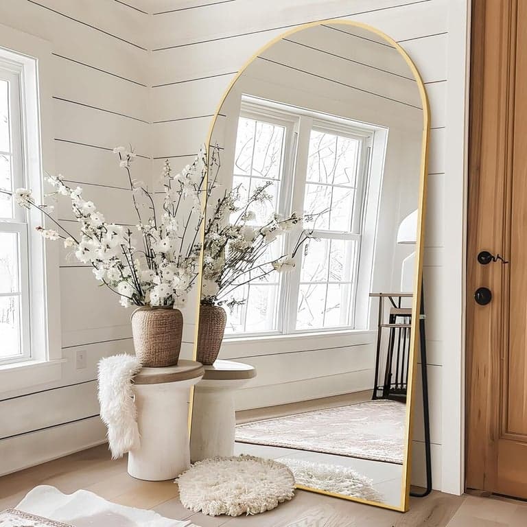 NicBex Gebogen Oversized Volledige Lengte Spiegel Met Staander 193 x 89 CM Goud