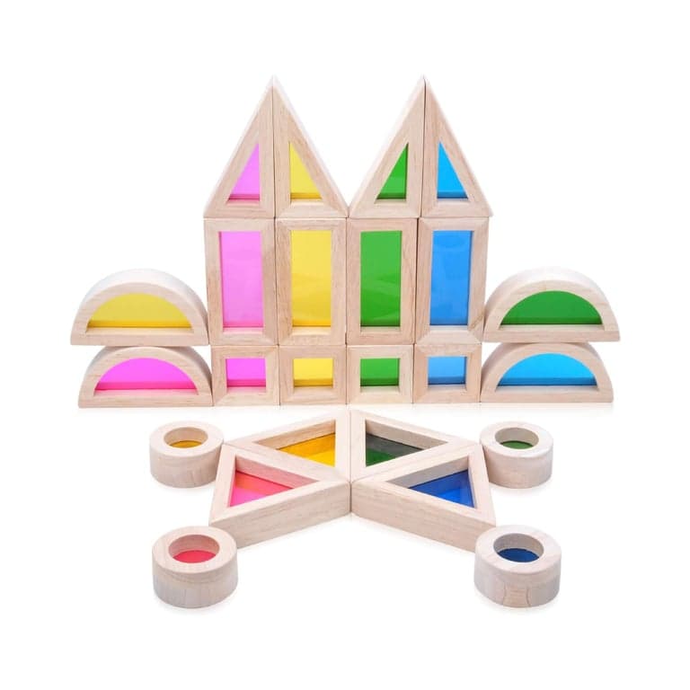 Gray Orange 24-Delige Houten Regenboog Bouw Blokken Set