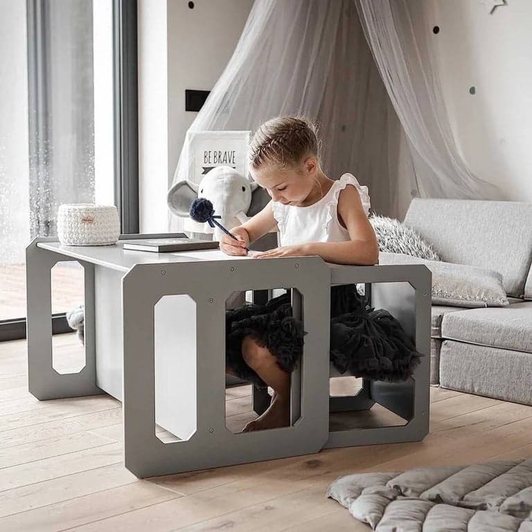 Sweet Home From Wood Montessori Speen Tafel en Stoel Set Grijs
