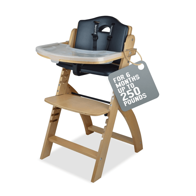 Abiie Beyond Junior Cabrio Houten Hoge Kinderstoel Natuurlijk Hout Zwart Kussen