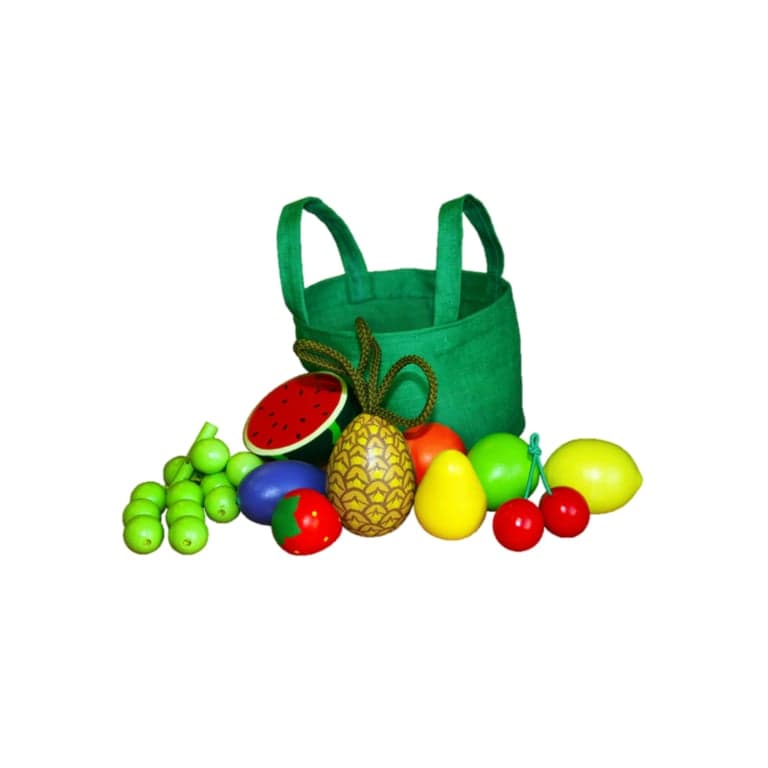 PoppyBabyCo Houten Fruitspeelgoed in een Stoffen Draagtas