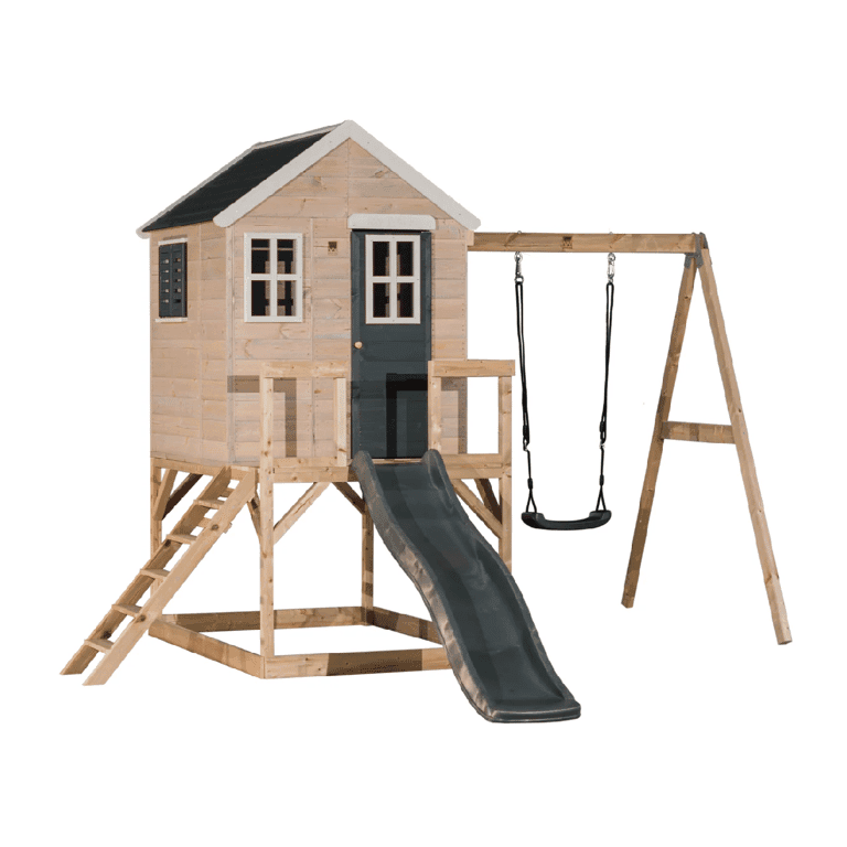 Wendi Toys My Lodge-serie Schommelset met Platform, Glijbaan, Enkele Schommel en Gymbevestiging Grijs