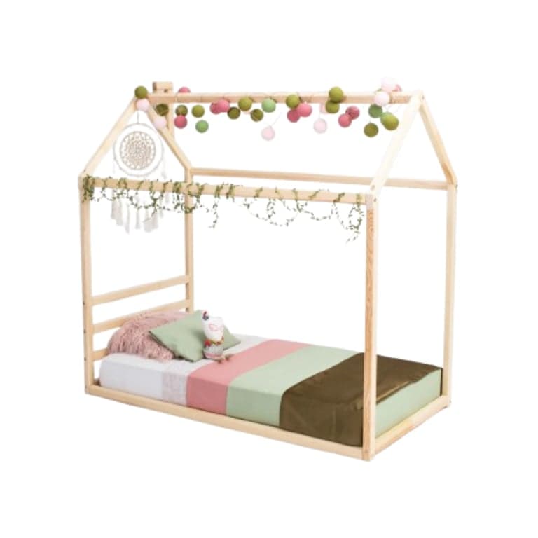 Sweet Home From Wood Huis Vloerbed met Horizontaal Hoofdeinde Tweepersoons Grenen