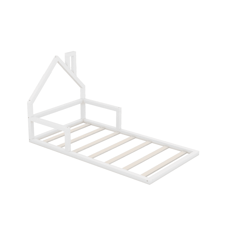 Bellemave Eenpersoons Vloerbedframe met Hoofdeinde en Lattenbodem Wit