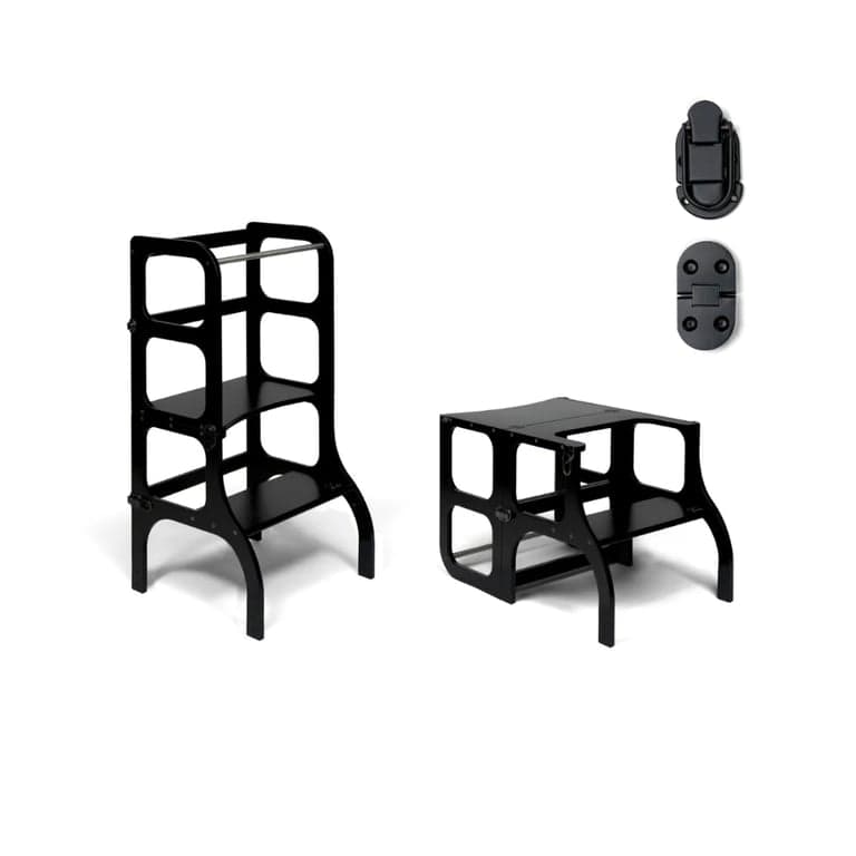 Ette Tete STEP'n'SIT® Omvormbare Hulptoren en Tafel 2-in-1 Zwart met Zwarte Slotjes