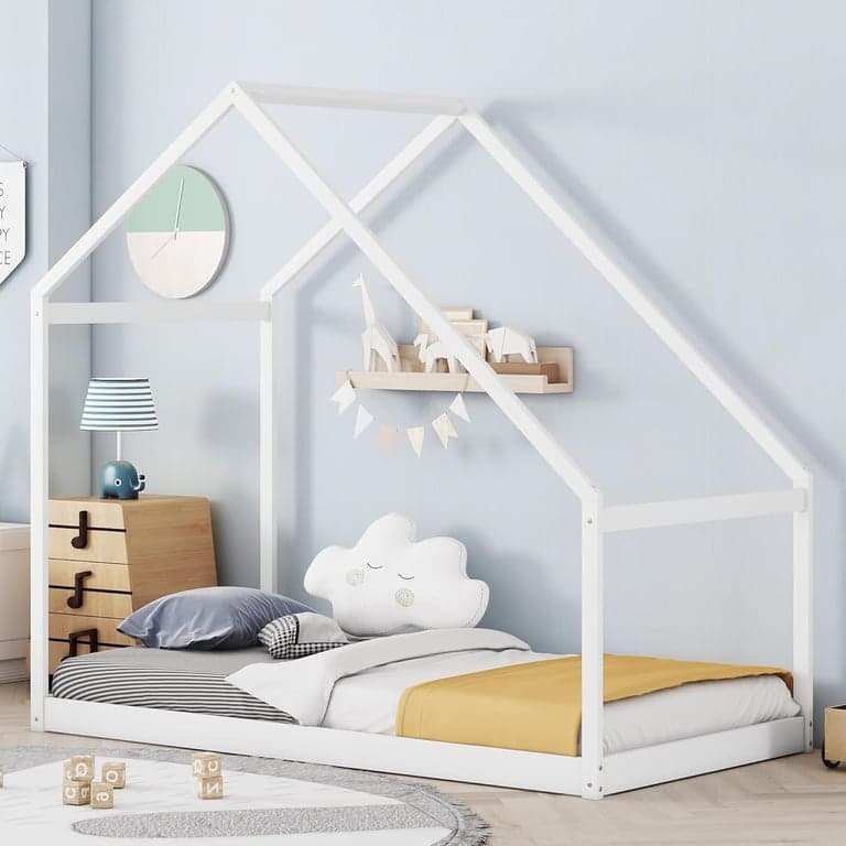 Merax Eenpersoons Bedframe met Dak Wit