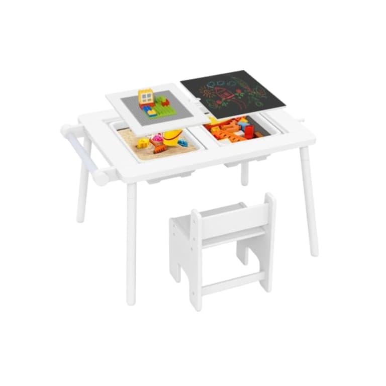 Costway Sensory Tafel en Stoel Set met Opvouwbare Bakken Wit
