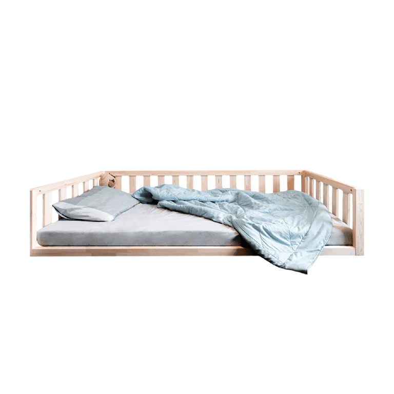MandreleKids Vloerbed Naturel Zonder Voorhekken met Vierkante Buitenhoeken Eenpersoons 190 x 90
