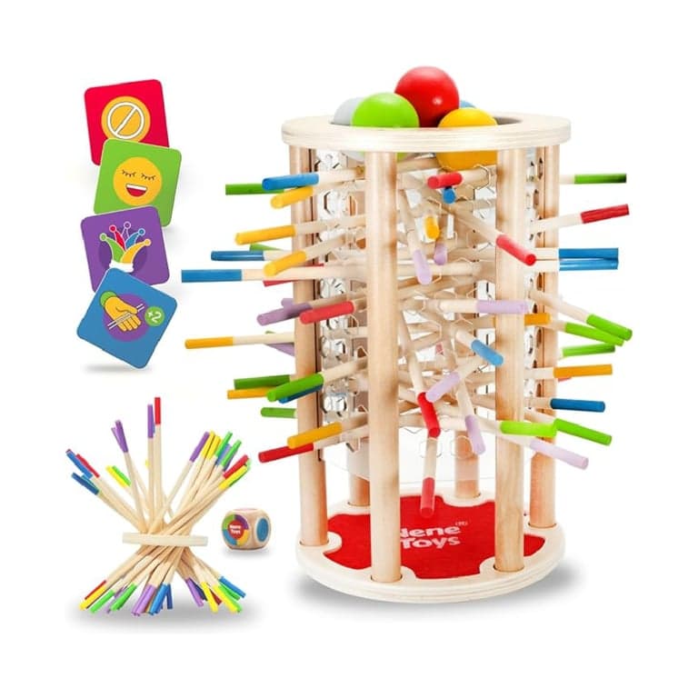 Nene Toys Bal Fall 4-in-1 Montessori Spel met Kleurrijke Stokken, Dobbelstenen en Kaarten Voor Kinderen