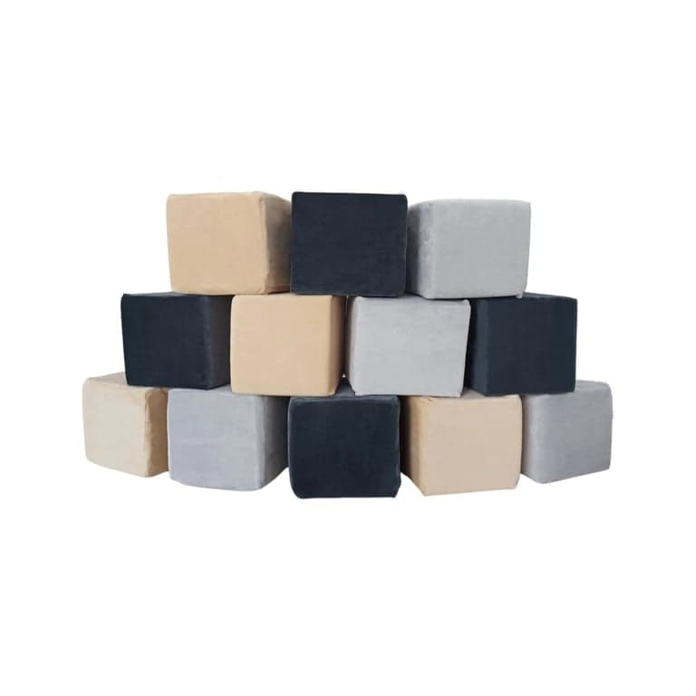 Wonder Space Pluche Schuimblokken Vierkant Grijs/Beige/Blauw