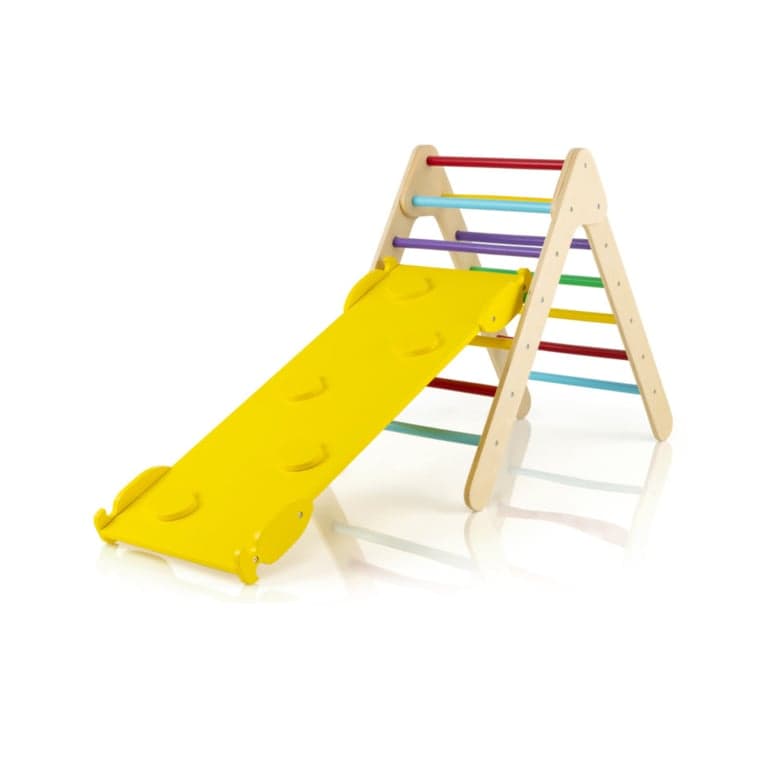 Costway 3-in-1 Houten Klimdriehoek Set met Hellingbaan Veelkleurig