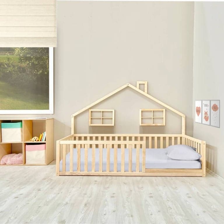 Simre Home Living Eenpersoons Vloerbed Huis met Relingen