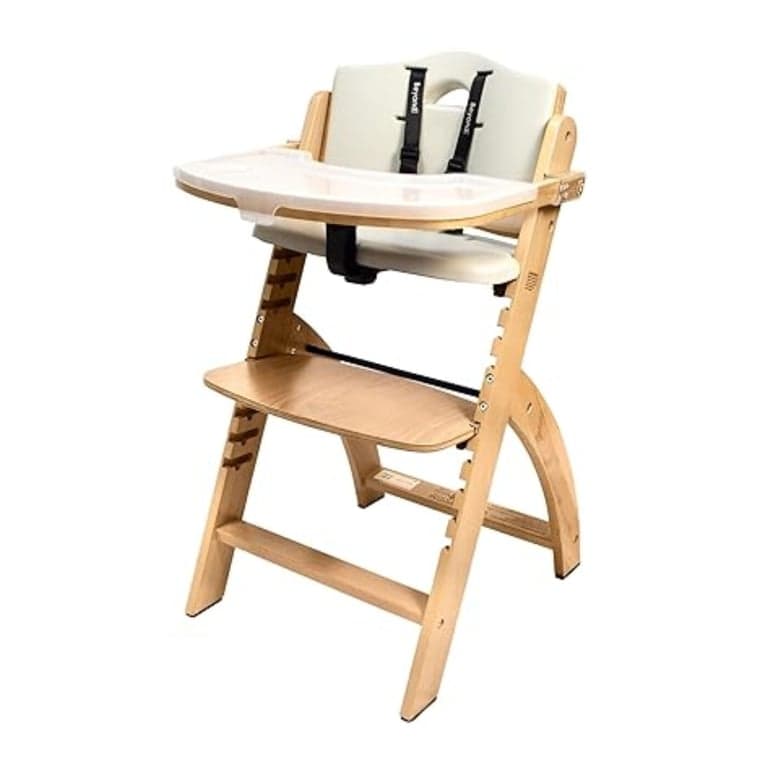 Abiie Beyond Junior Cabrio Houten Hoge Kinderstoel Natuurlijk Hout Duifgrijs Kussen