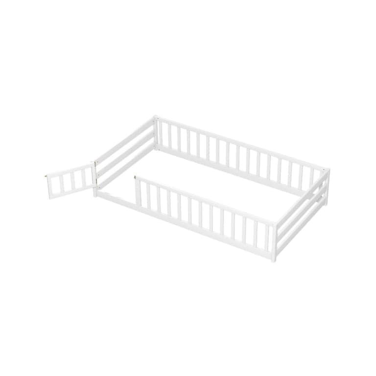 Costway Tweelingmaat Montessori Vloerbed met Deur en Hek Wit