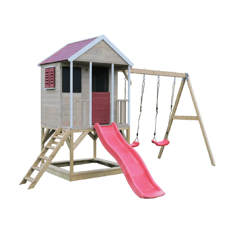 Wendi Toys Zomeravontuur Schommelset met Platform, Glijbaan en Dubbele Schommel Rood