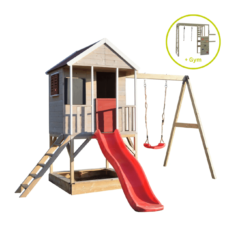 Wendi Toys Zomeravontuur Schommelset met Platform, Glijbaan, Enkele Schommel en Gymbevestiging Rood
