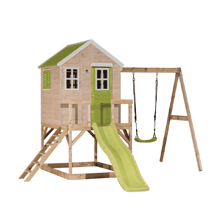 Wendi Toys My Lodge Schommelset met Platform, Glijbaan en Enkele Schommel Limoen