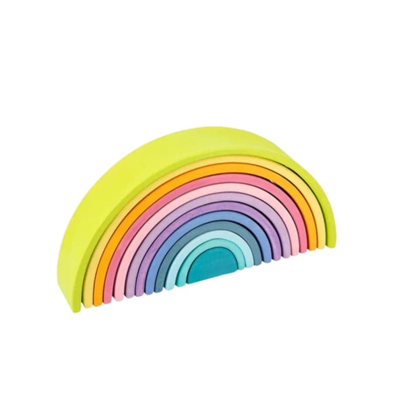 Seaside-Montessori Houten Regenboog Wonder Blokken 12 Regenboog Pastel Bogen Stapelaar