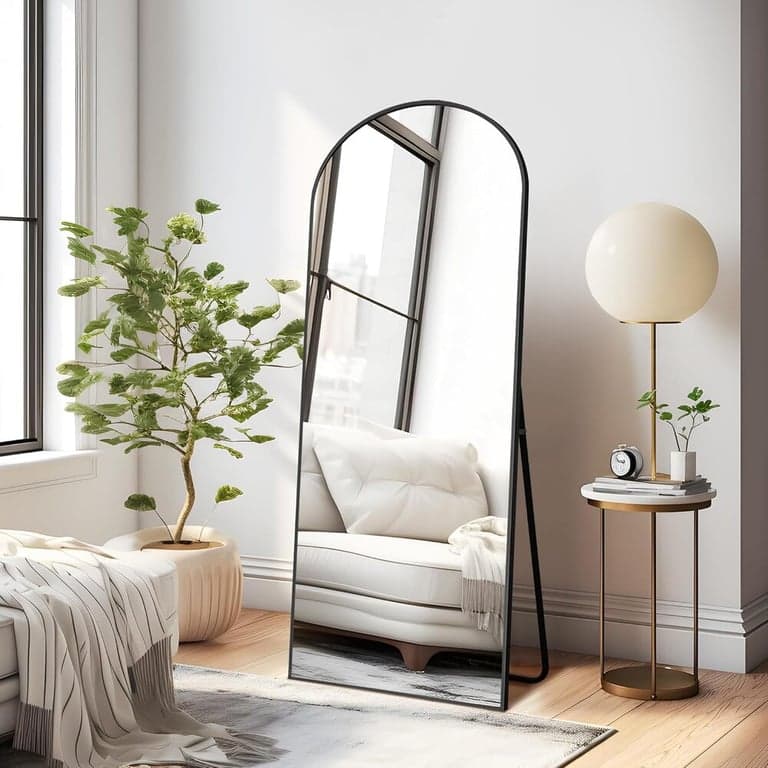 NicBex Gebogen Volledige Lengte Spiegel Met Staander 142 x 48 CM Zwart