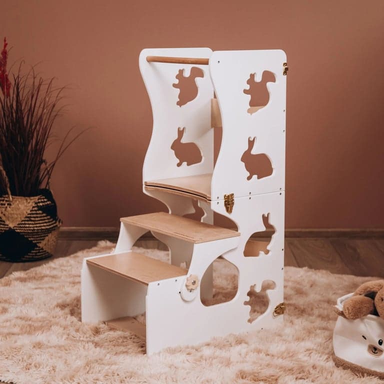 Wood and Hearts Ombouwbare Keukentoren Wit + Natuurlijke Houten Dieren