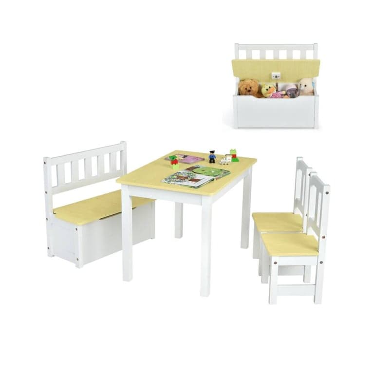 Costway Houten Activiteitentafel en Stoelen Set Naturel