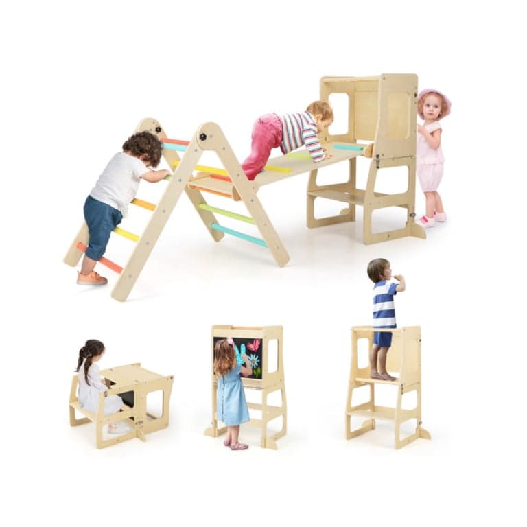 Costway 7-in-1 Peuter Klim Set Verbonden Tafel en Stoel Multicolor
