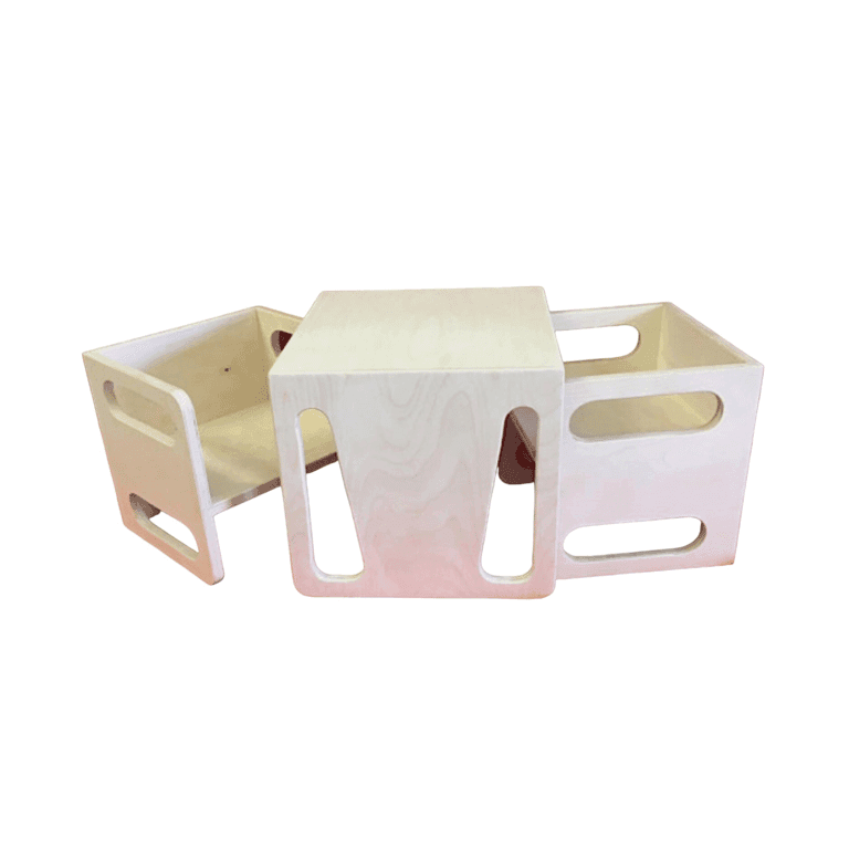 Coastal Hippie Design Montessori 1 Tafel en 2 Stoelen-Set Naturel