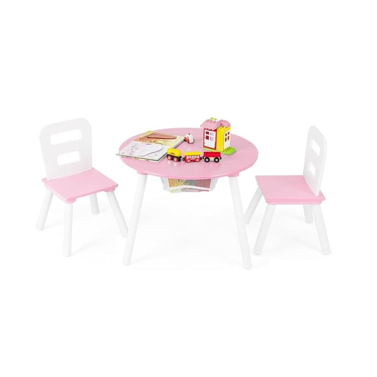 Honey Joy Kids Activiteiten Tafel & Stoelen Set Met Centrum Mesh-Opbergruimte Roze