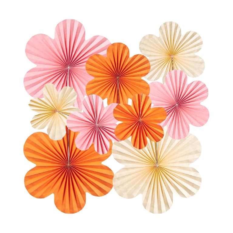 SUNBEAUTY Set van 9 Papier Bloemen Voor Klaslokaal Muur Decoratie Roze Oranje