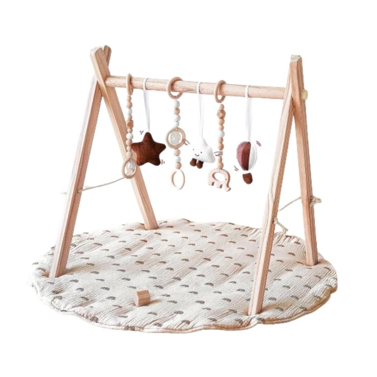 Avrsol Houten Baby Speel Gym met Opvouwbaar Frame Natuurlijk